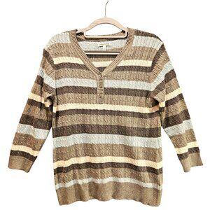 Croft & Barrow Sweater womens L multicolor striped cable knit Beachy office